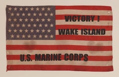48 Star Vintage Flag w/ WWII, Wake Island, U.S. Marine Corps Overprint, 1941