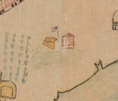 Crayon or Pastel on Muslin Naive Map of America