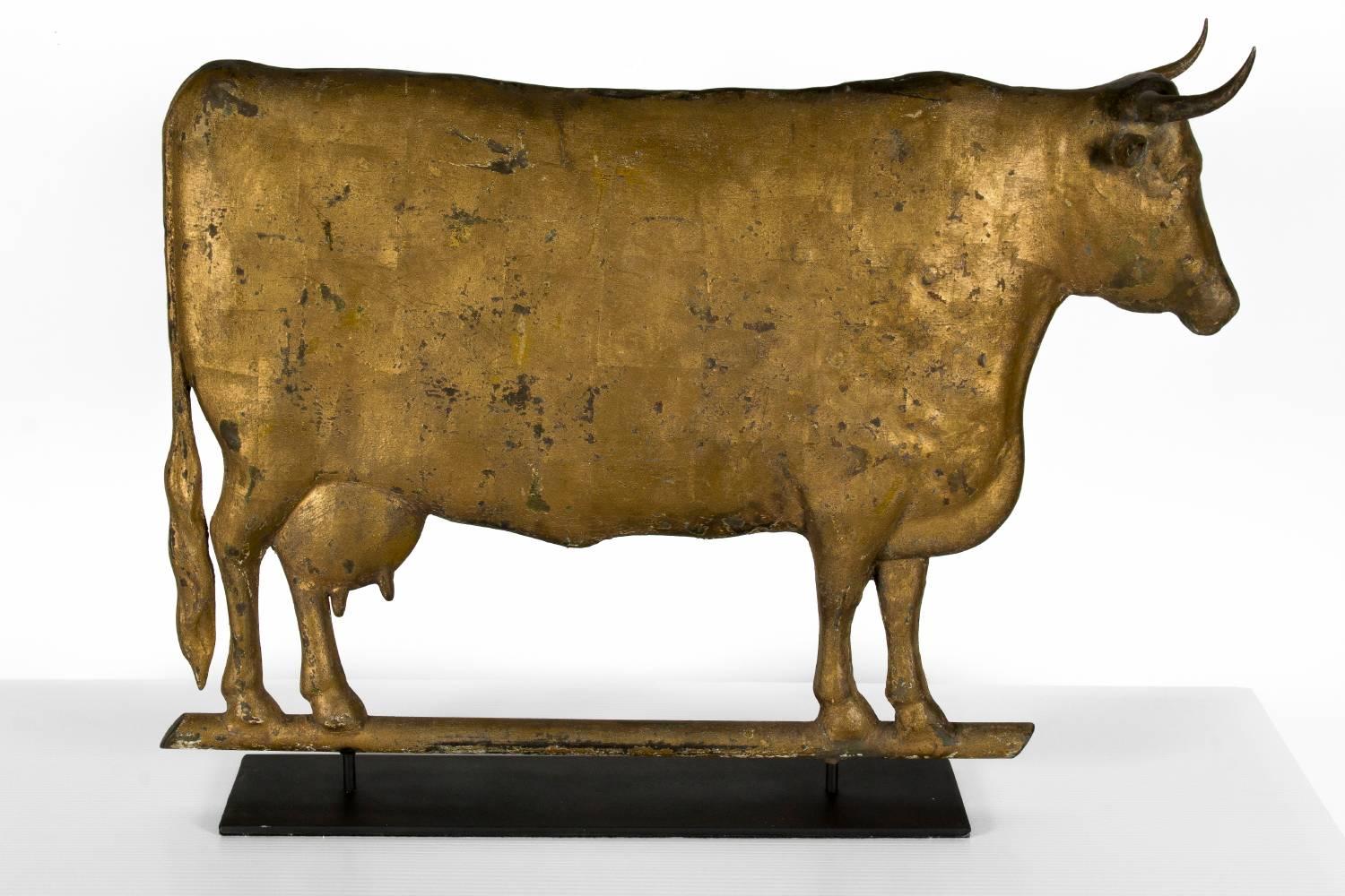 Cow Weathervane, Excellent Scale, Great Boxy Form, with Gilded Surface In Good Condition In York County, PA