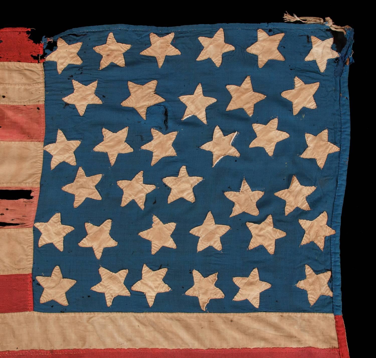Mid-19th Century 34 Star, Hand-Sewn, Homemade Antique American Flag of the Civil War Period