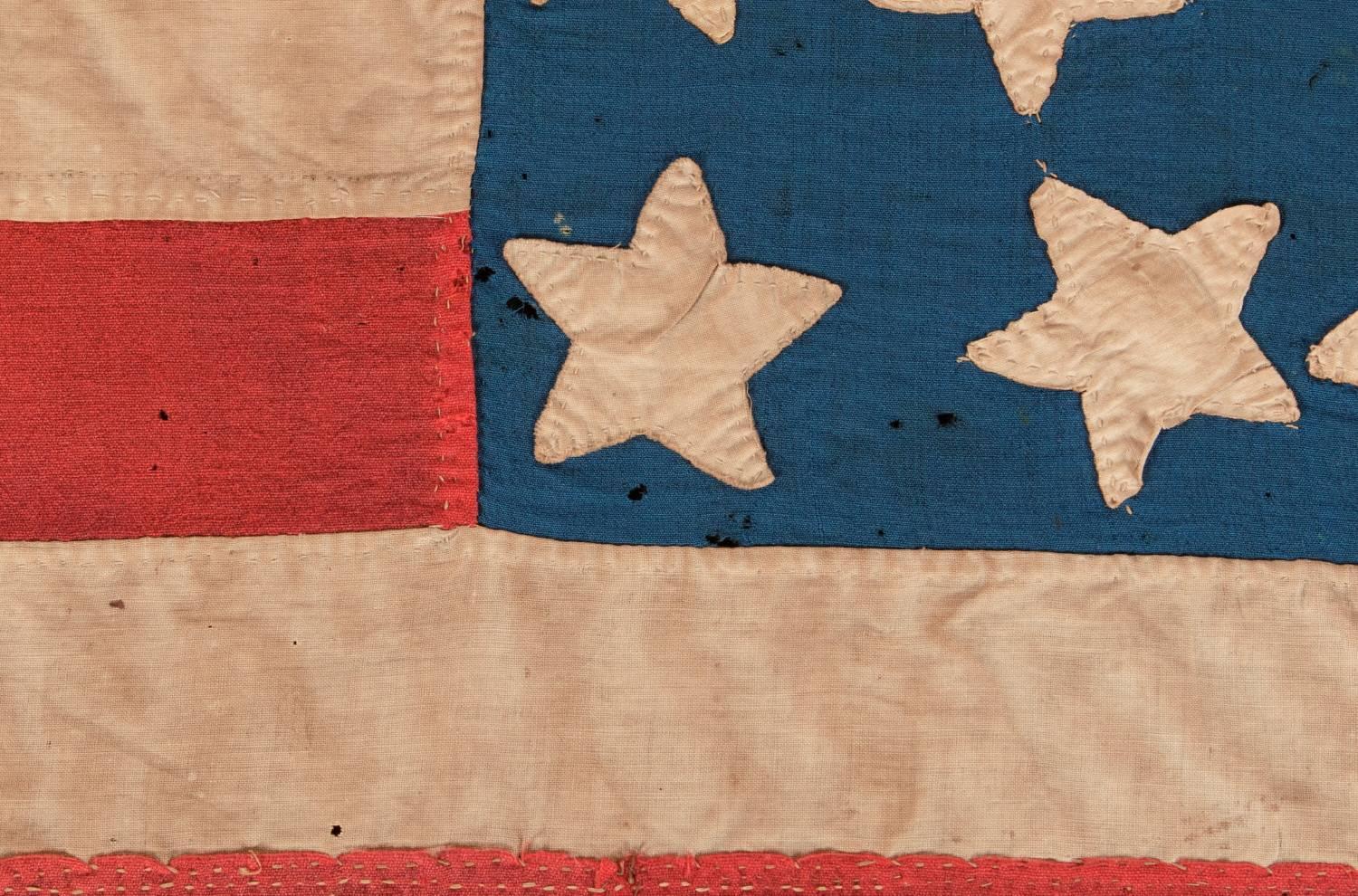 34 Star, Hand-Sewn, Homemade Antique American Flag of the Civil War Period 1