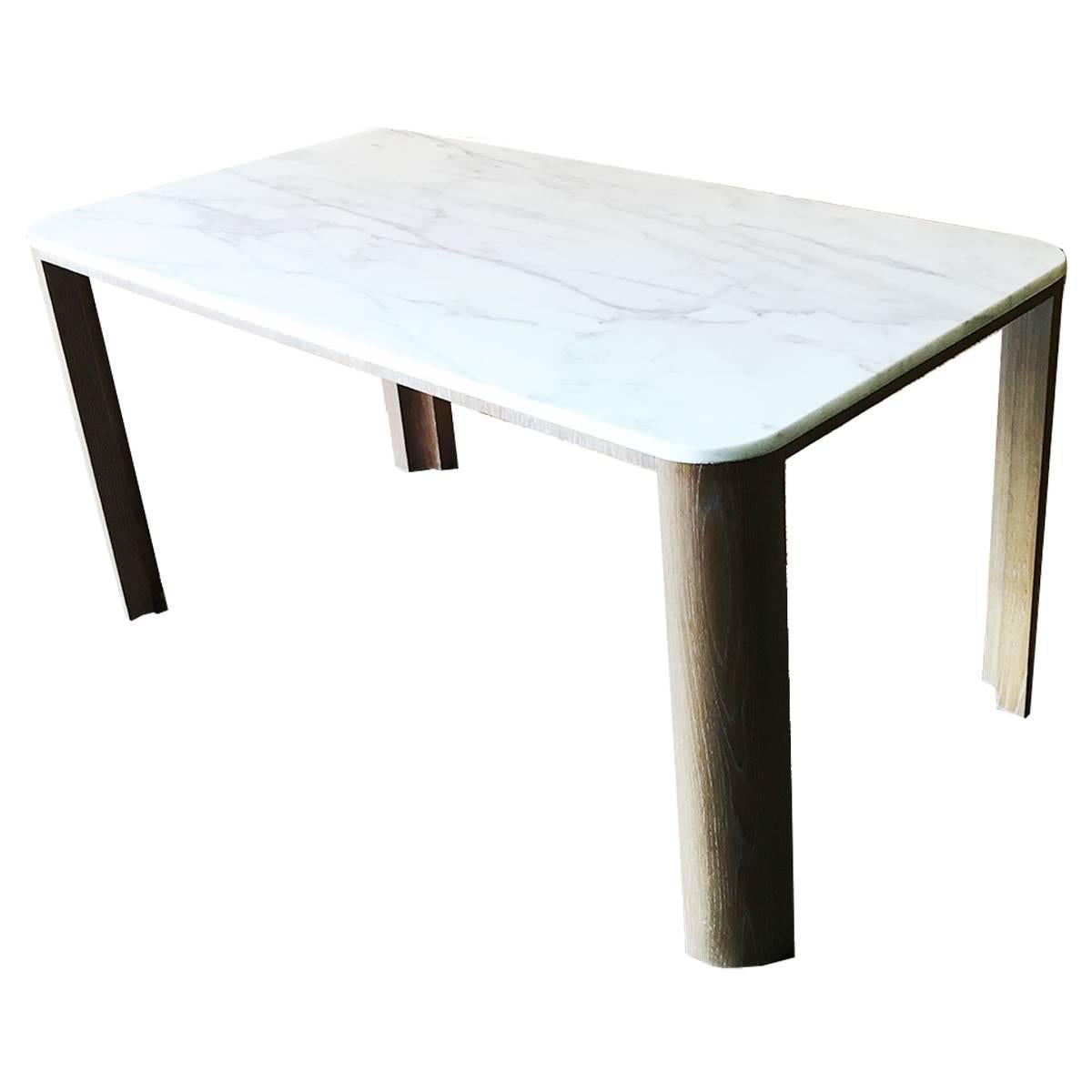 Modern Wood and Marble Table For Sale