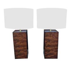 Pair of Burl Wood Block Lamps