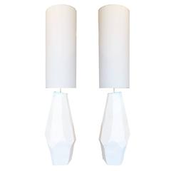 Pair of Faceted Ceramic Floor Lamps with Shades