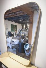 Pair of Rounded Trapezoid Brass Mirrors
