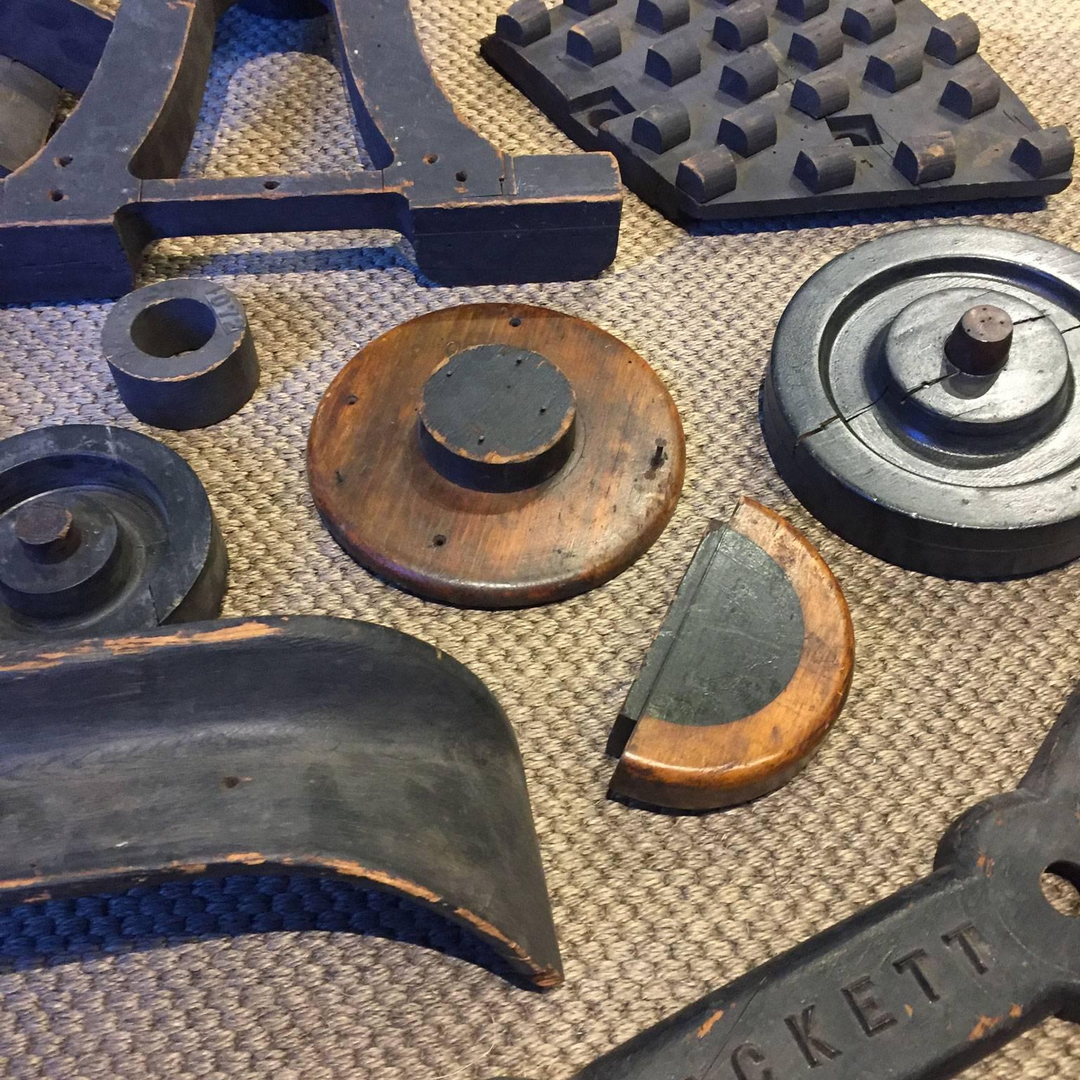A Set of Various Vintage Wood Machinery Parts In Fair Condition For Sale In San Francisco, CA