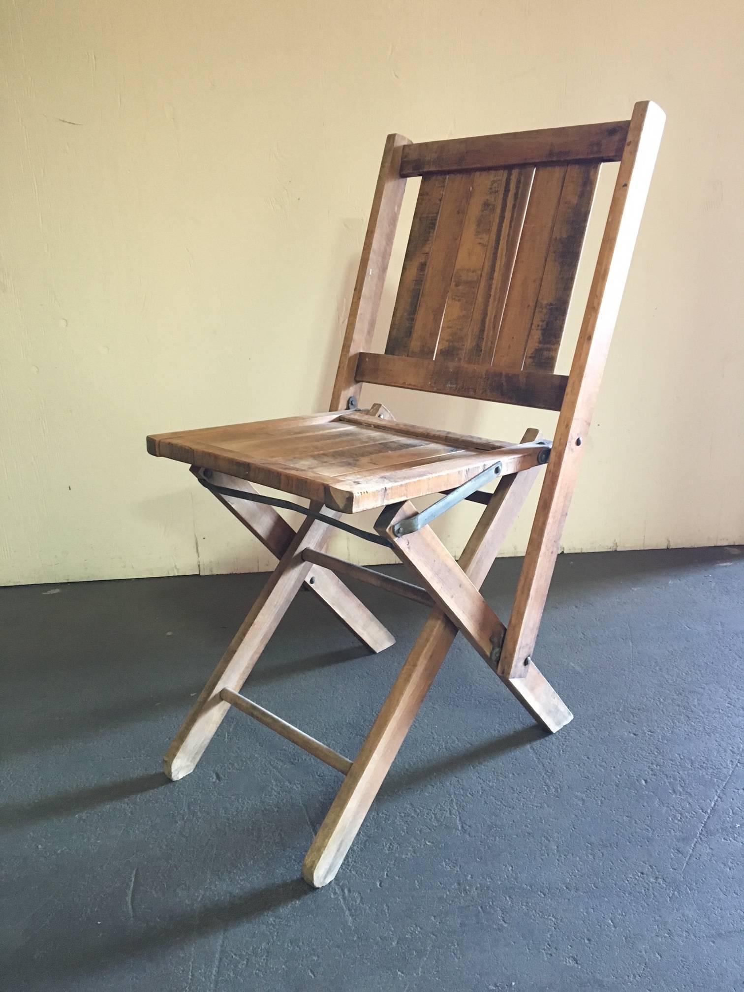 Unglazed Set of Six Wood Folding Chairs For Sale