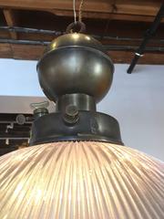 Brass and Glass Holophane Pendant