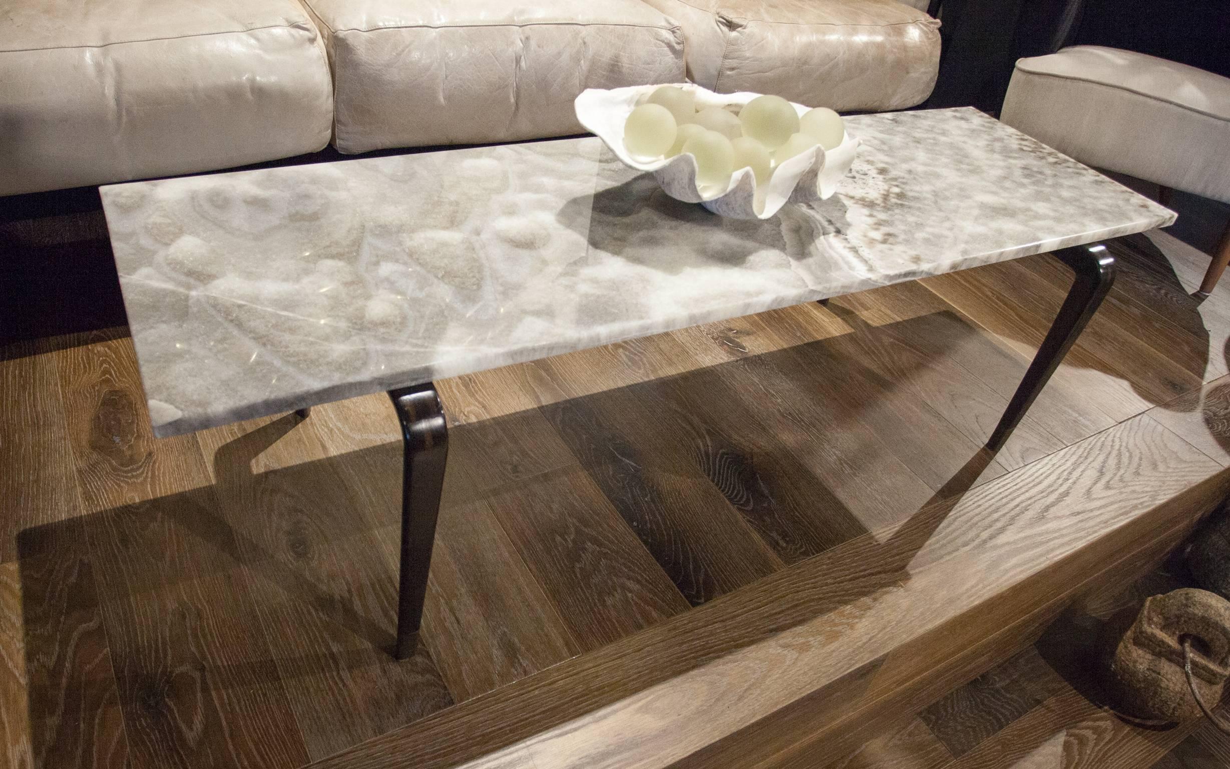 Mid-Century Modern Custom Coffee Table with Onyx Top For Sale