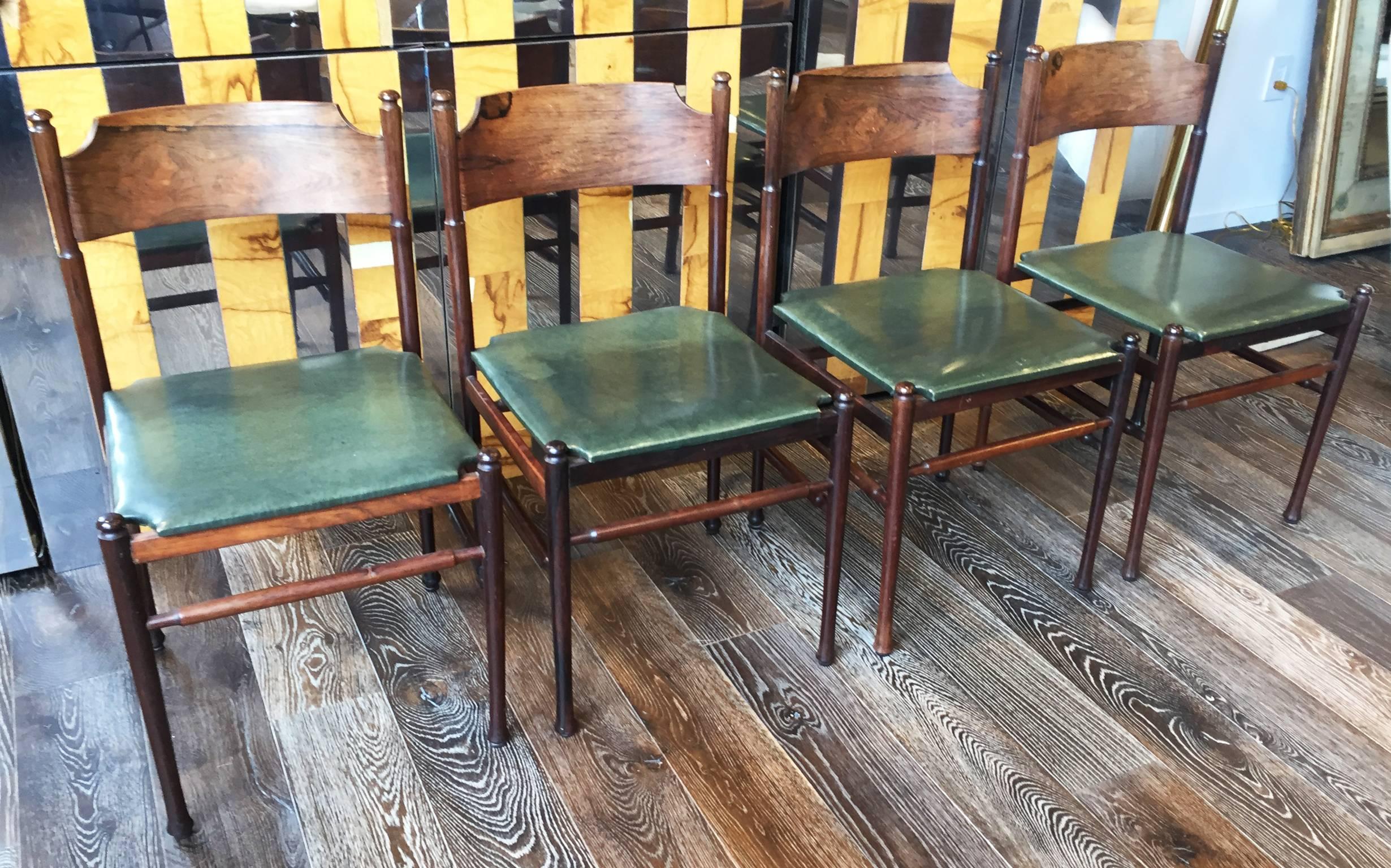Italian Set of Four Gianfranco Frattini Rosewood Chairs For Sale