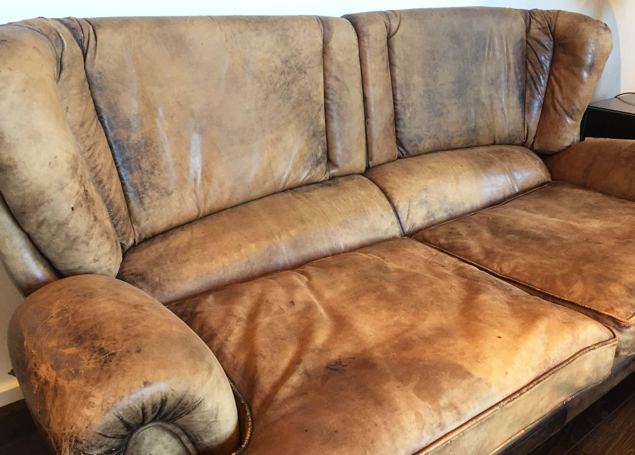 French Leather Settee For Sale
