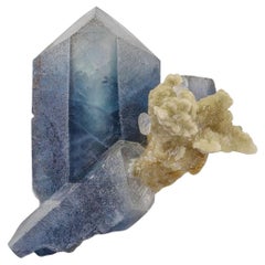 286 grammi di cristalli di celestite blu vibrante con calcite gialla dall'Afghanistan