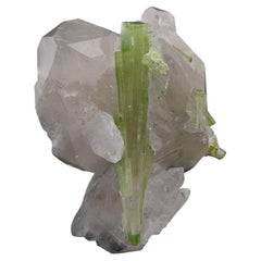 Natural Specimen Of Green Tourmaline With Quartz Crystal From Pakistan