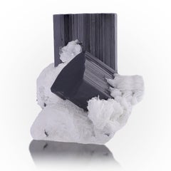 Natural Specimen Of Twin Black Tourmaline On Cleavelandite From Pakistan