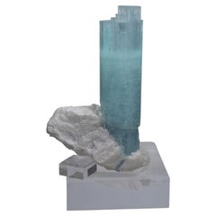 Natural Raw Aesthetic Sculpture Of Aquamarine on Albite From Pakistan