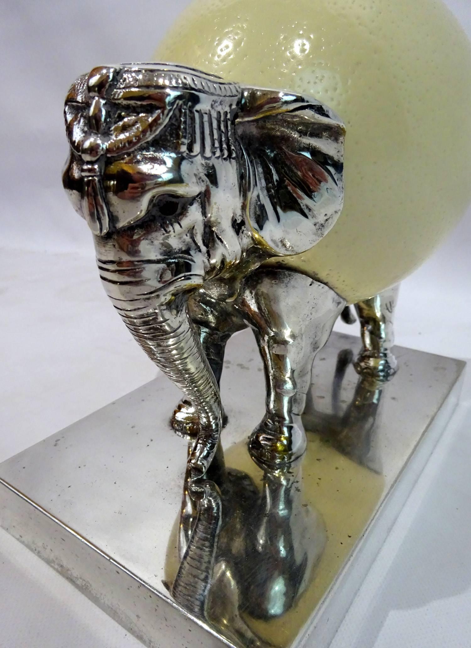 English Late 20th Century Ostrich Egg and Silver Elephant Sculpture by J Antony Redmile
