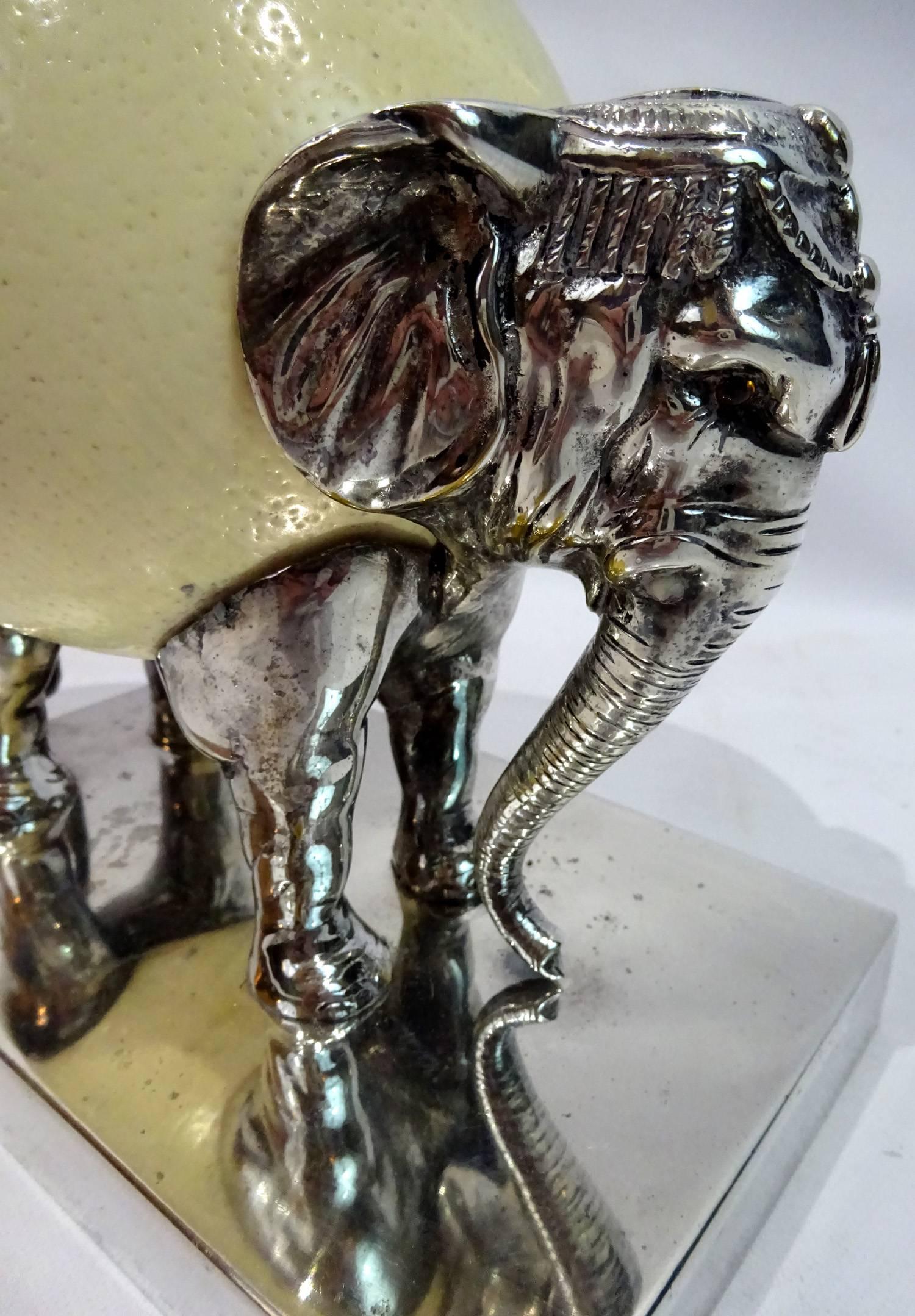 Late 20th Century Ostrich Egg and Silver Elephant Sculpture by J Antony Redmile In Excellent Condition In Dallas, TX