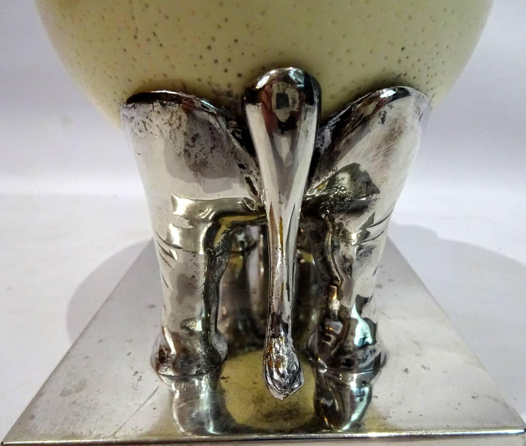 Late 20th Century Ostrich Egg and Silver Elephant Sculpture by J Antony Redmile 2