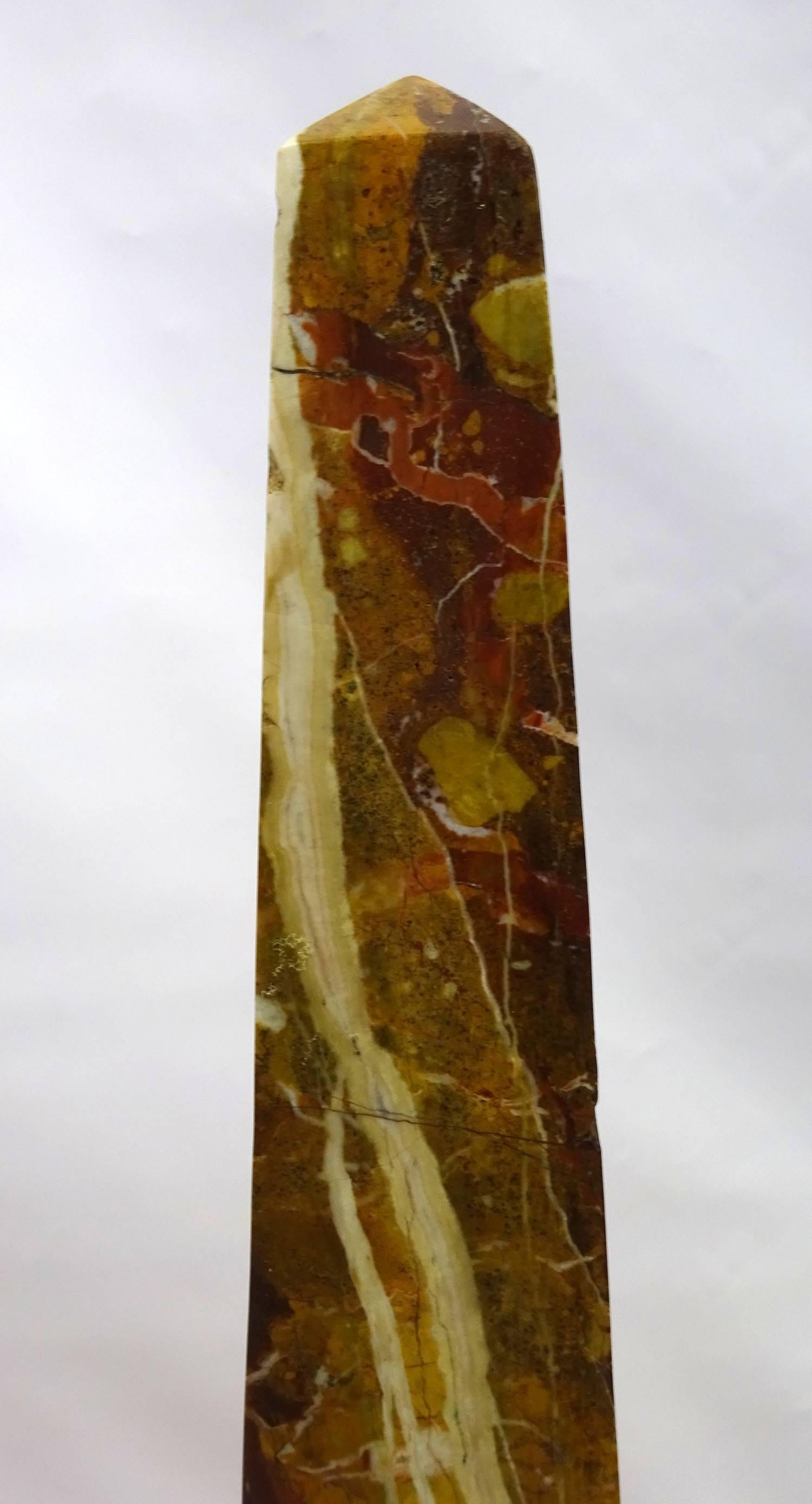 English Pair of Late 19th Century Jasper Stone Obelisks