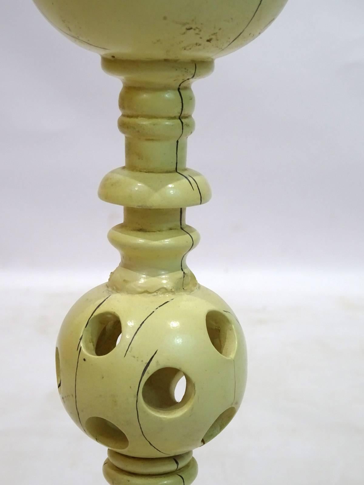 Hand-Carved 20th Century Continental Faux Ivory Carved Wooden Finial For Sale