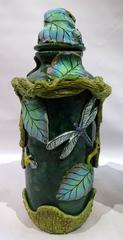 Set of Two Glazed Ceramic Jars with Lids Signed Macario
