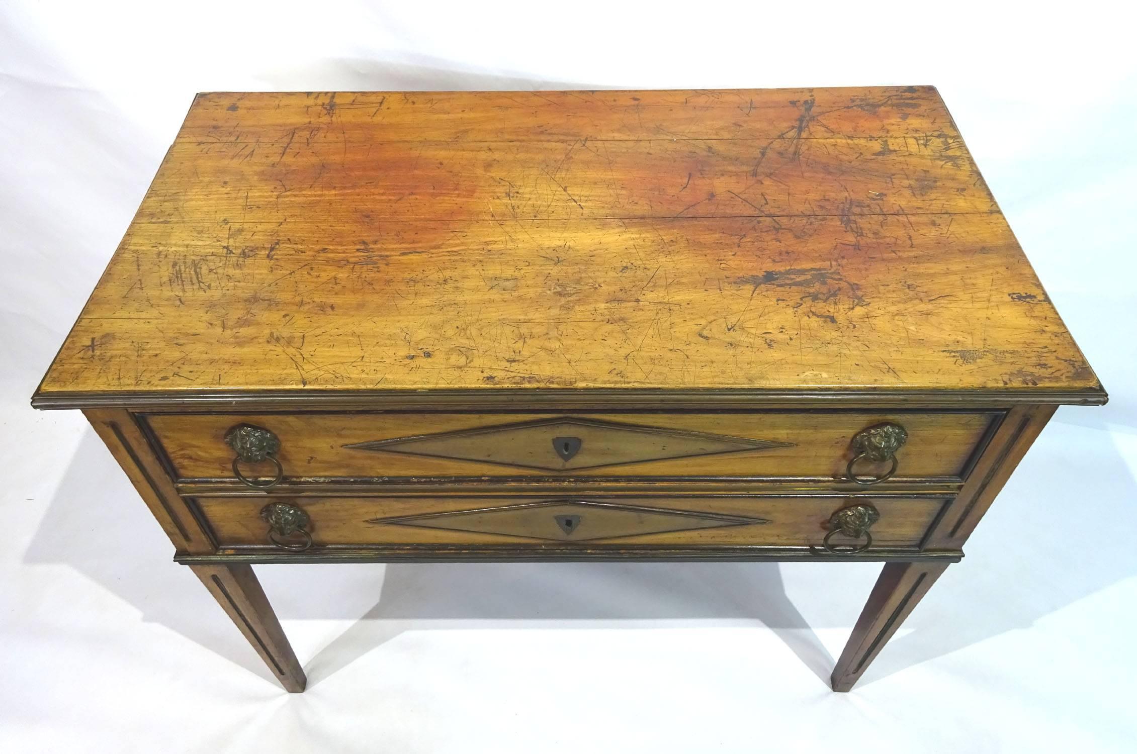 Danish birch and pearwood two-drawer chest in the Directoire style with original hardware.