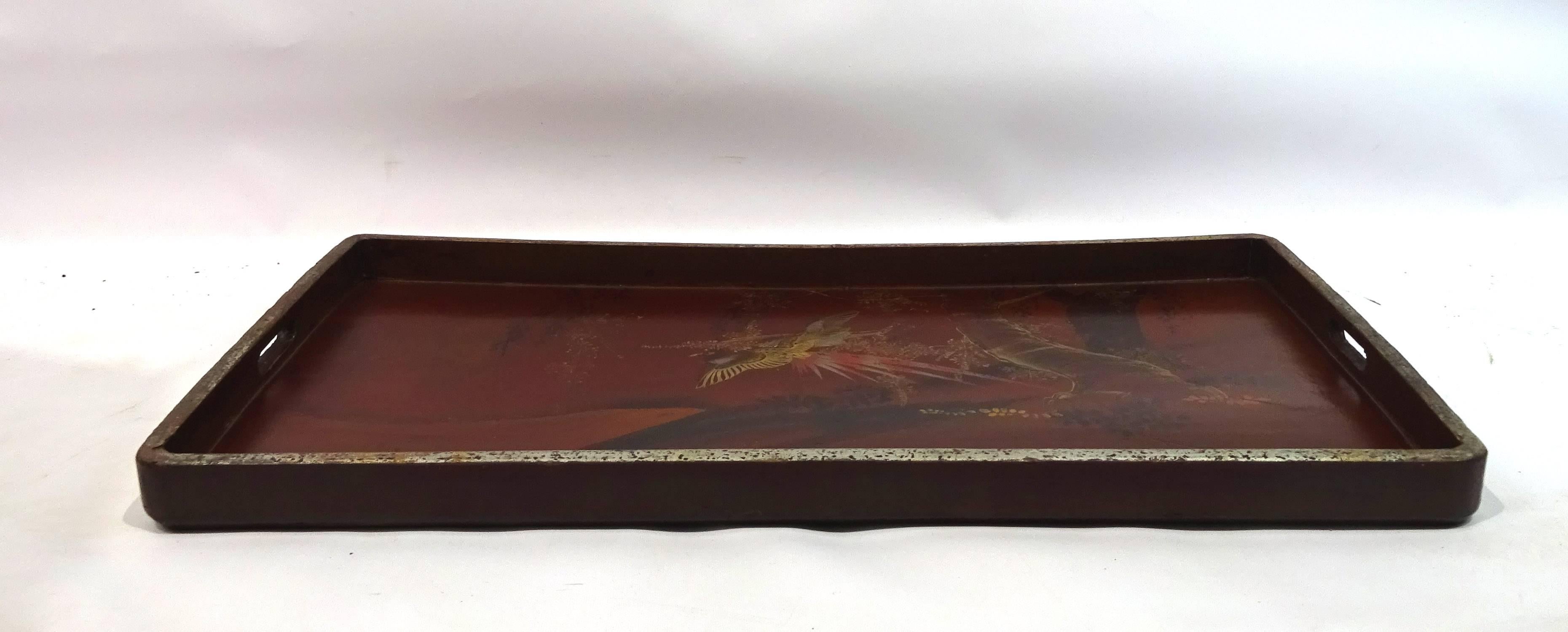Early 20th Century Japanese Painted Tray For Sale 3