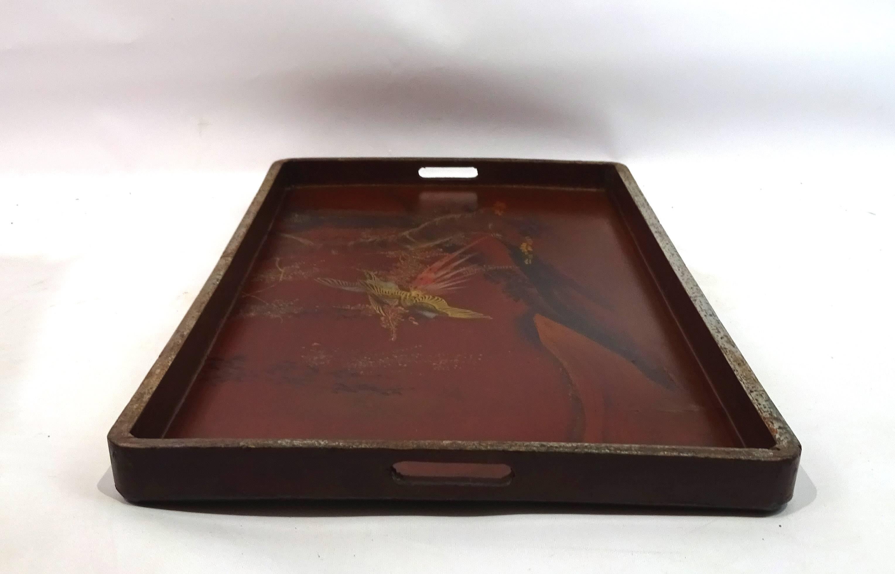 Early 20th Century Japanese Painted Tray For Sale 4