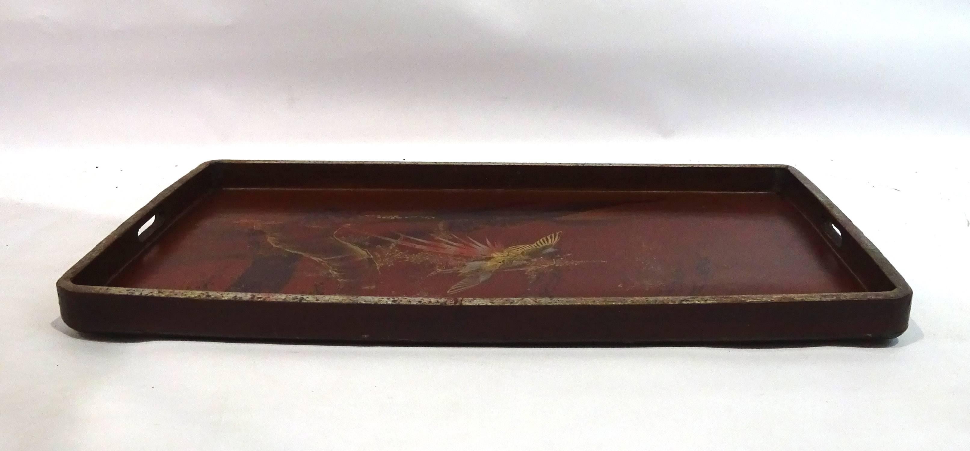 Early 20th Century Japanese Painted Tray For Sale 5