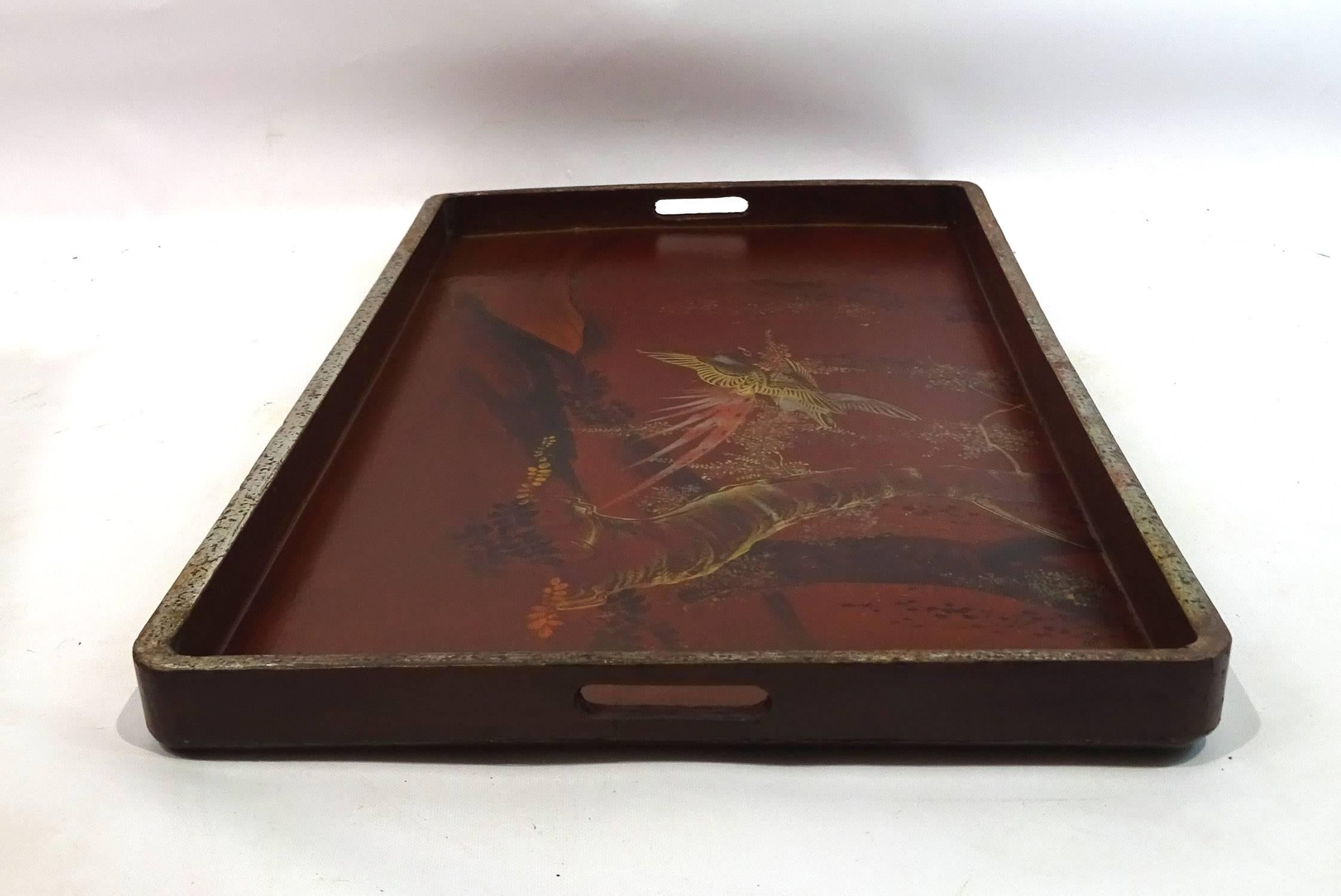 Early 20th Century Japanese Painted Tray For Sale 6