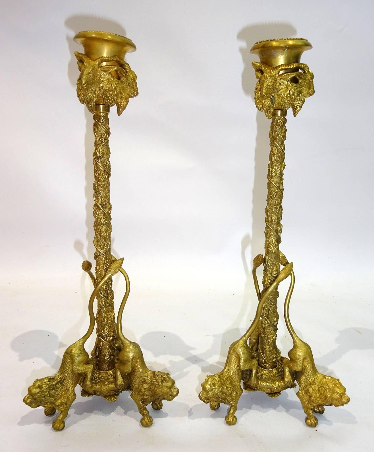 Pair of 20th Century French Gilt Bronze Figural Candlesticks For Sale 5
