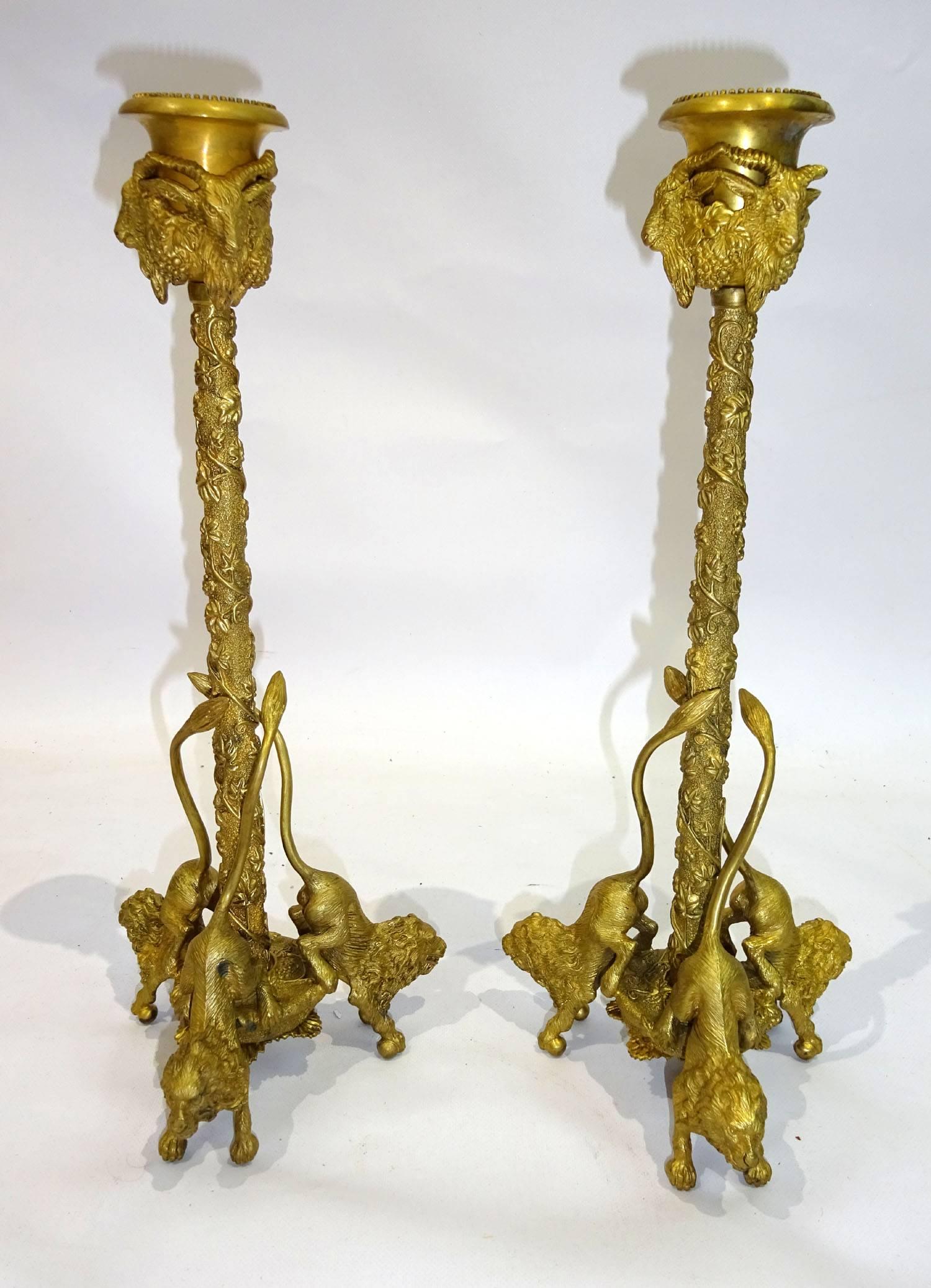 Pair of 20th Century French Gilt Bronze Figural Candlesticks For Sale 6