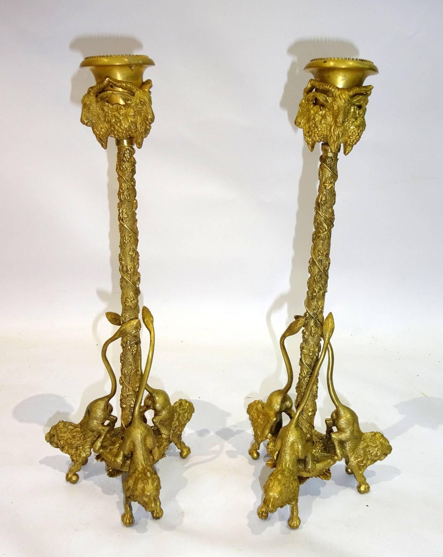 Pair of 20th Century French Gilt Bronze Figural Candlesticks For Sale 7