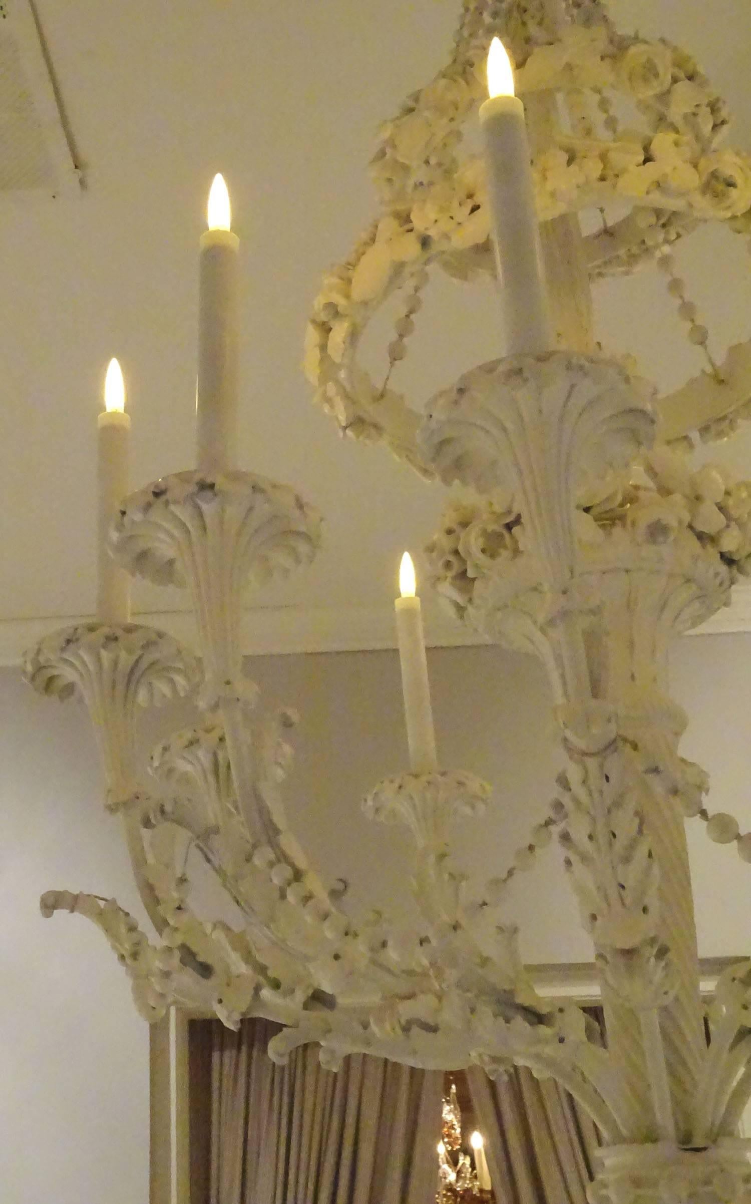 Ornately Carved Wooden Ten-Light Chandelier For Sale 2