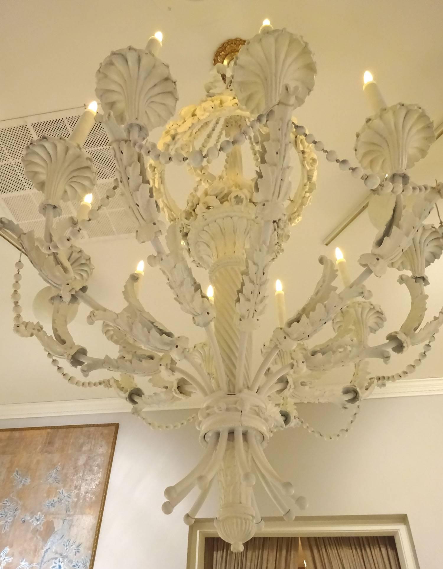 Ornately Carved Wooden Ten-Light Chandelier For Sale 5