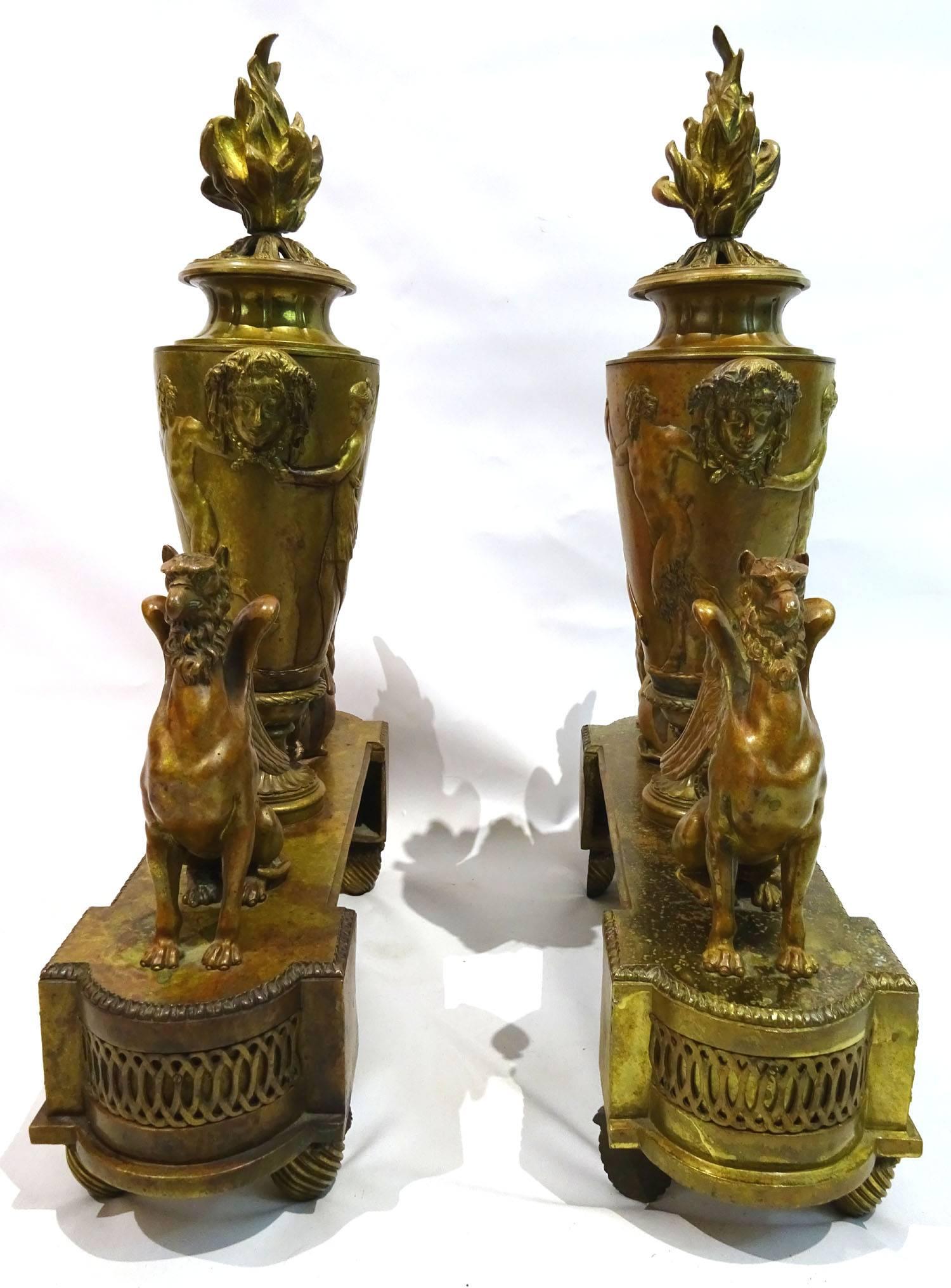 Pair of 19th Century Louis XIV Style Andirons Attributed to Barbedienne For Sale 3