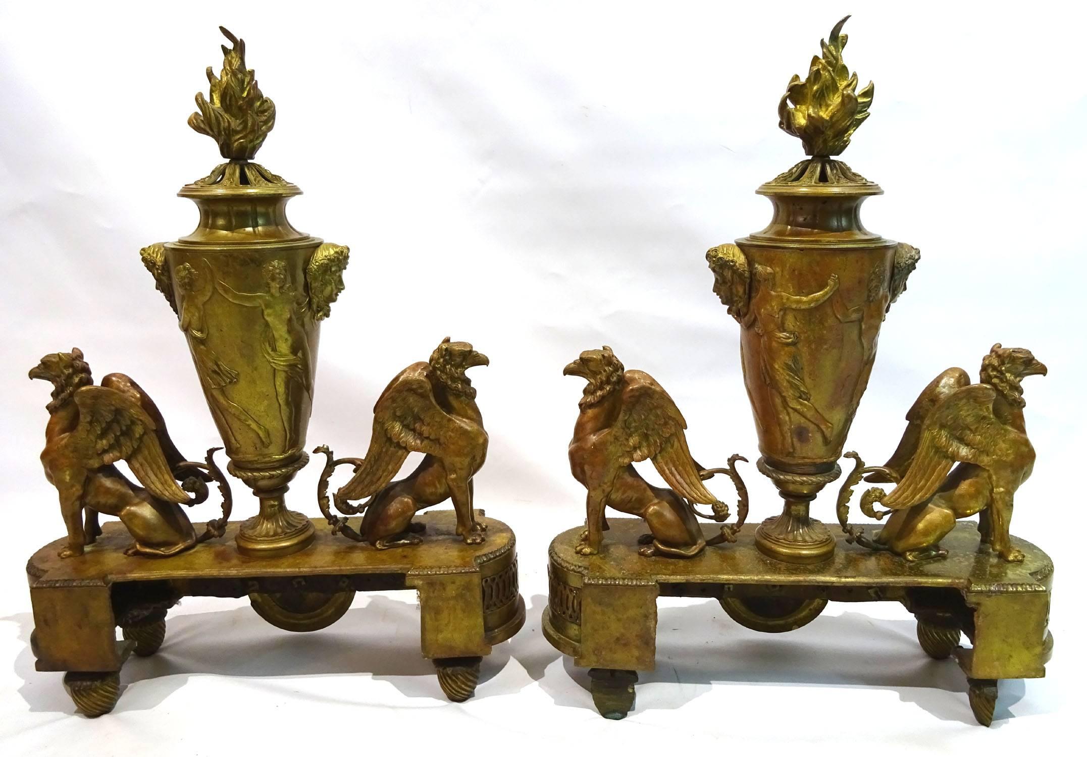 Pair of 19th Century Louis XIV Style Andirons Attributed to Barbedienne For Sale 4