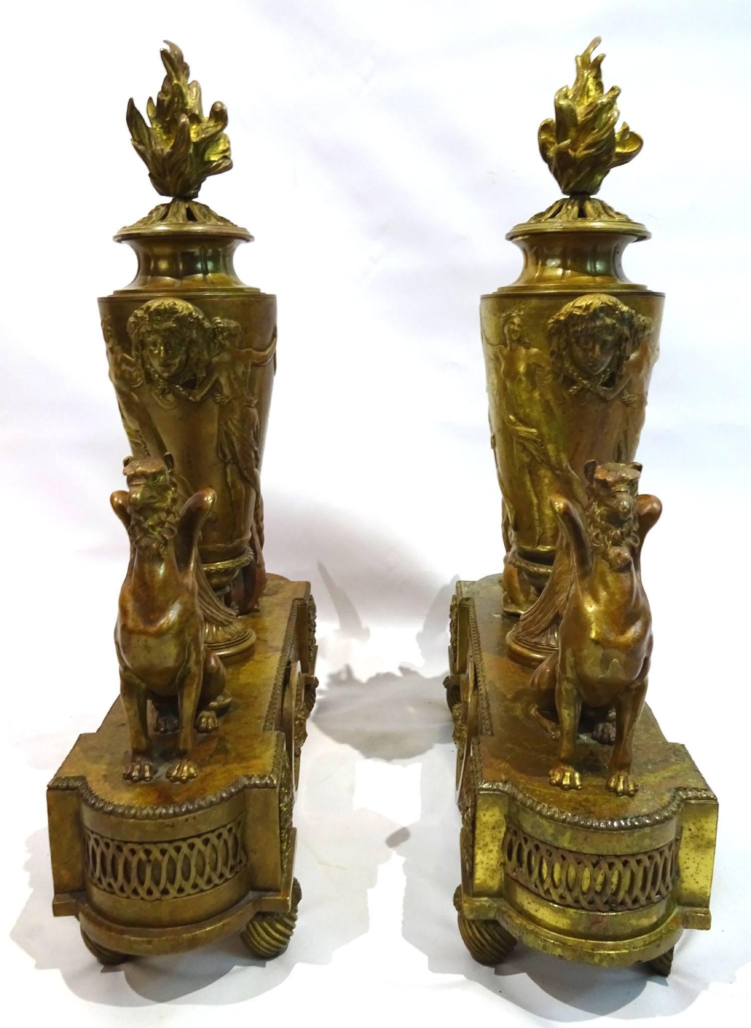 Pair of 19th Century Louis XIV Style Andirons Attributed to Barbedienne For Sale 5