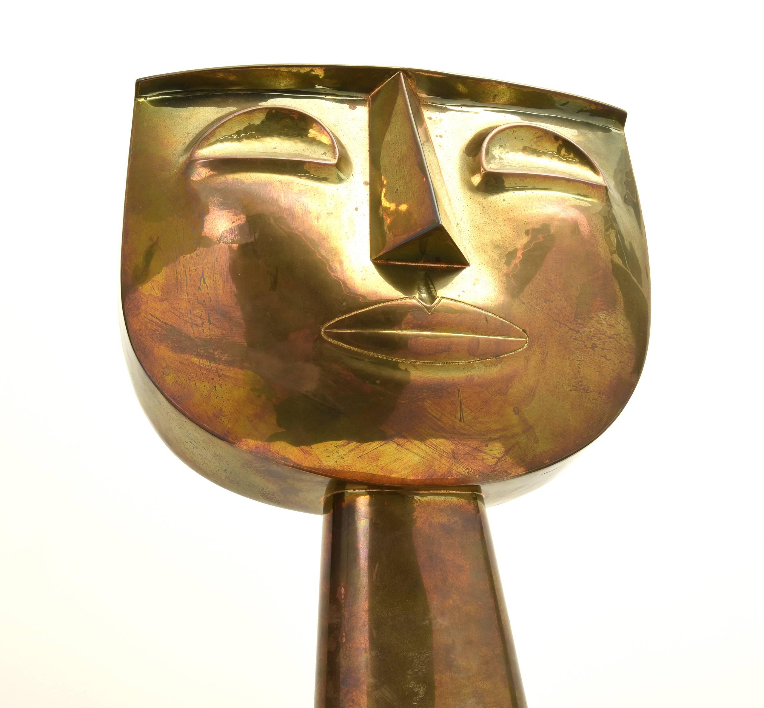 Oswaldo Guayasamin Sculpture Tête en laiton, années 1960 1