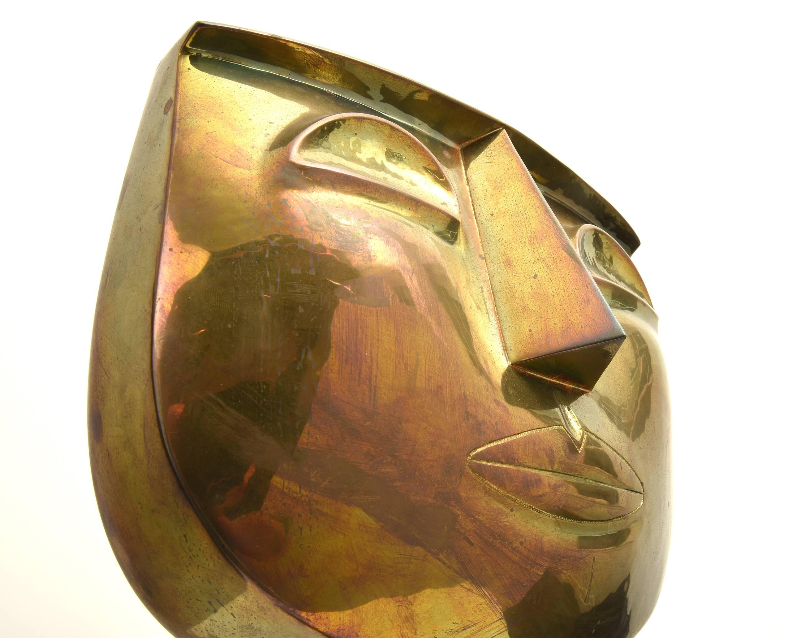Équatorien Oswaldo Guayasamin Sculpture Tête en laiton, années 1960