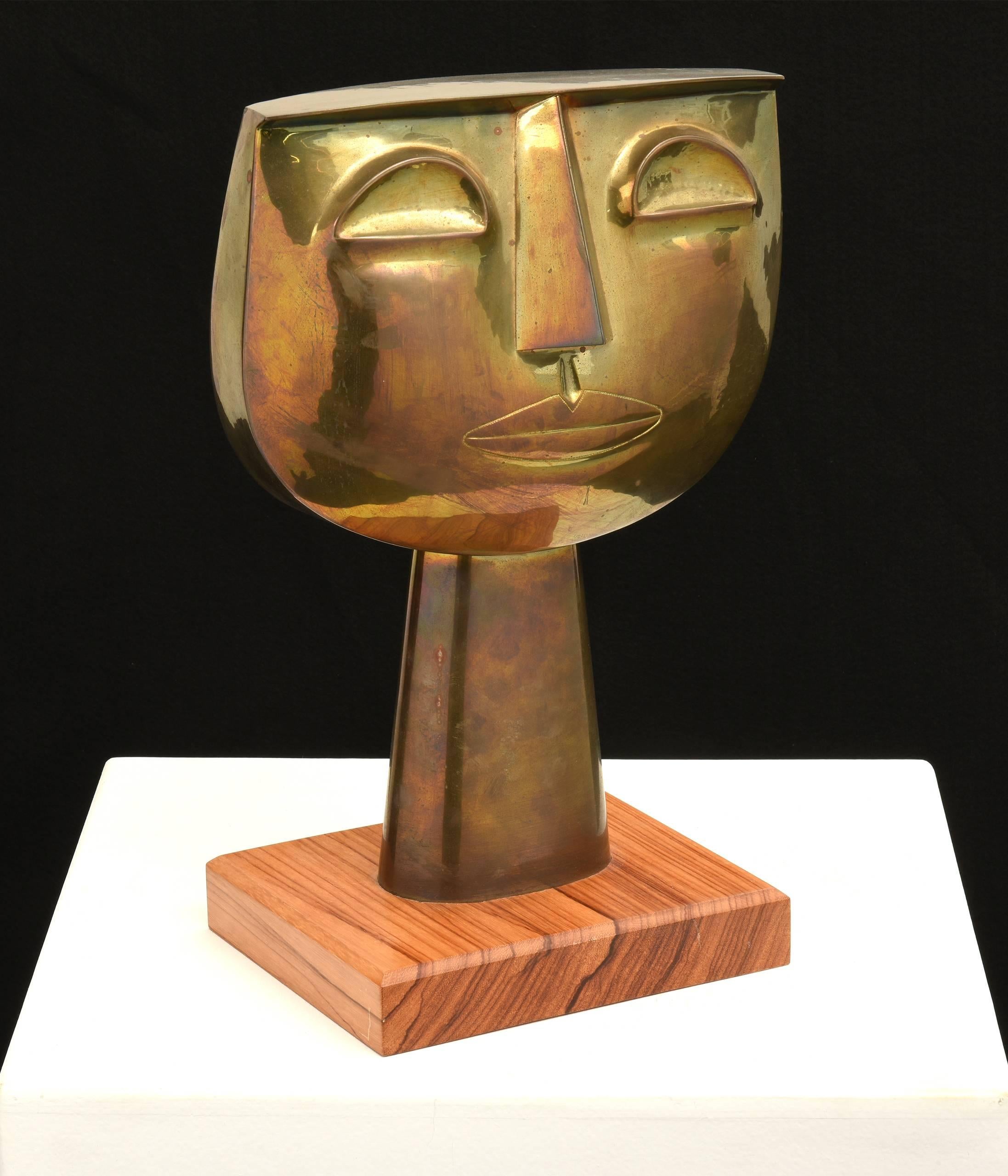 Milieu du XXe siècle Oswaldo Guayasamin Sculpture Tête en laiton, années 1960