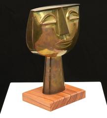 Oswaldo Guayasamin Tête Brass Sculpture, 1960s