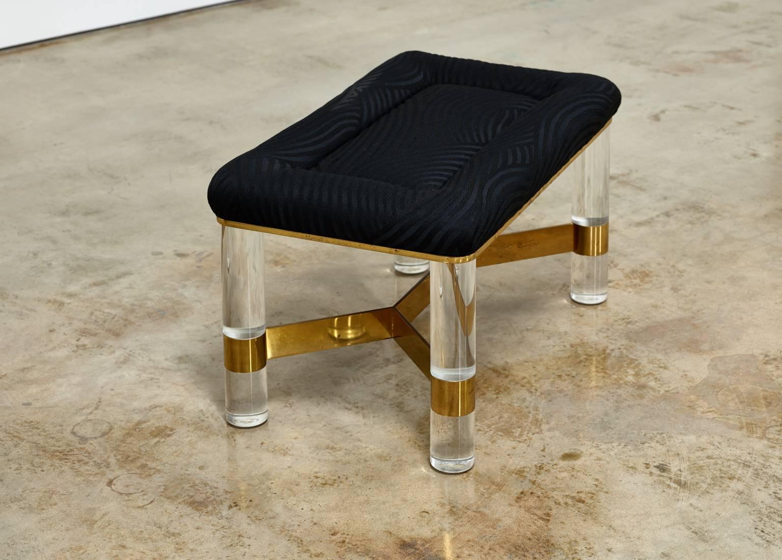 American Karl Springer Brass and Lucite Bench, 1980s