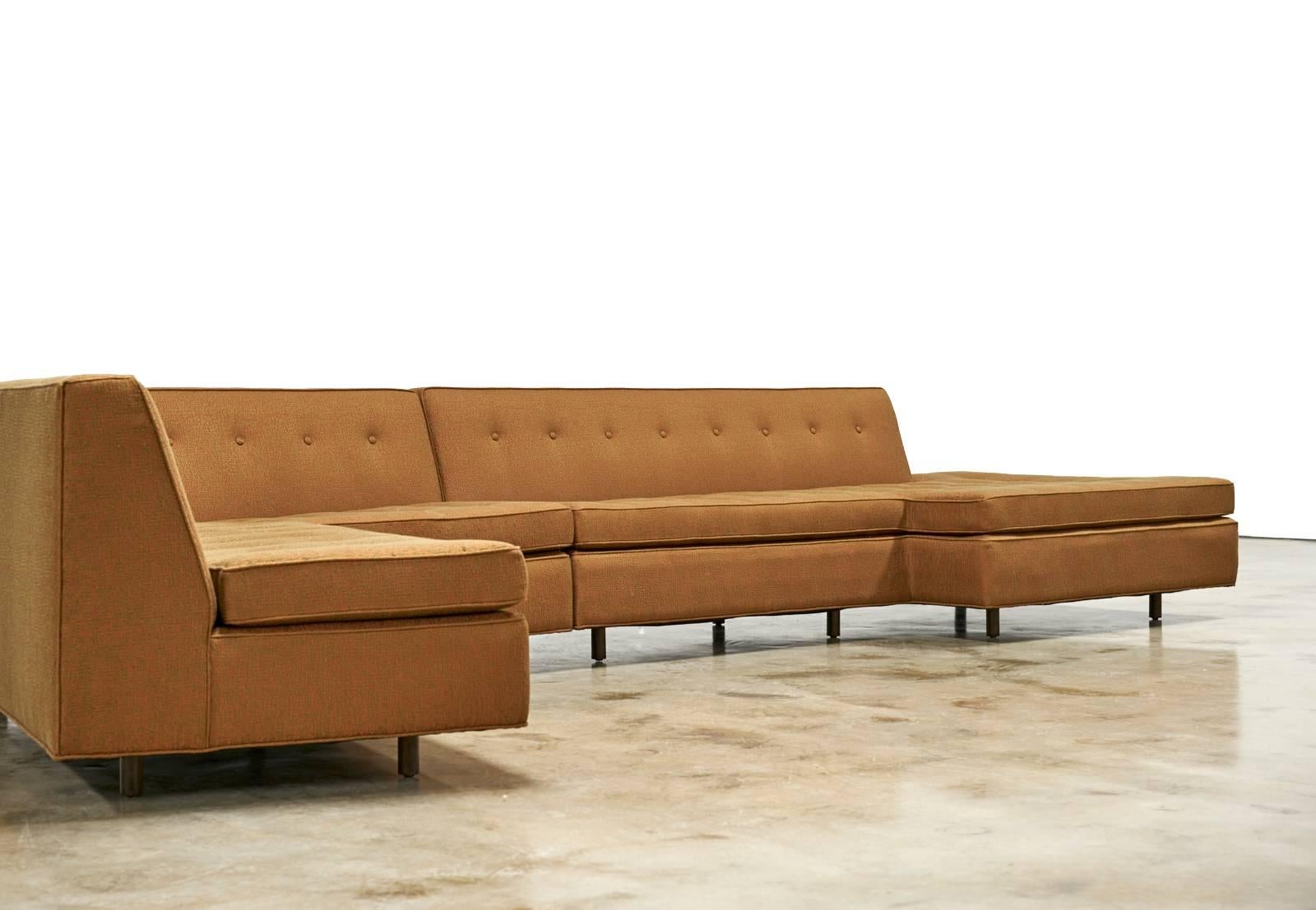 Two-piece sectional by Harvey Probber

USA, 1960s

Measures: 184 W x 84 D x 28.5 H in

Newly upholstered, wood frame.