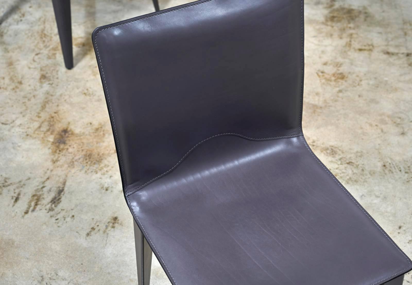 Matteo Grassi, Set of Six Italian Leather Dining Chairs In Excellent Condition In Houston, TX