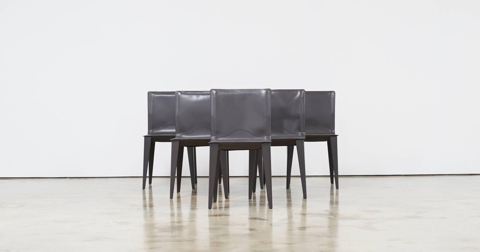 Late 20th Century Matteo Grassi, Set of Six Italian Leather Dining Chairs