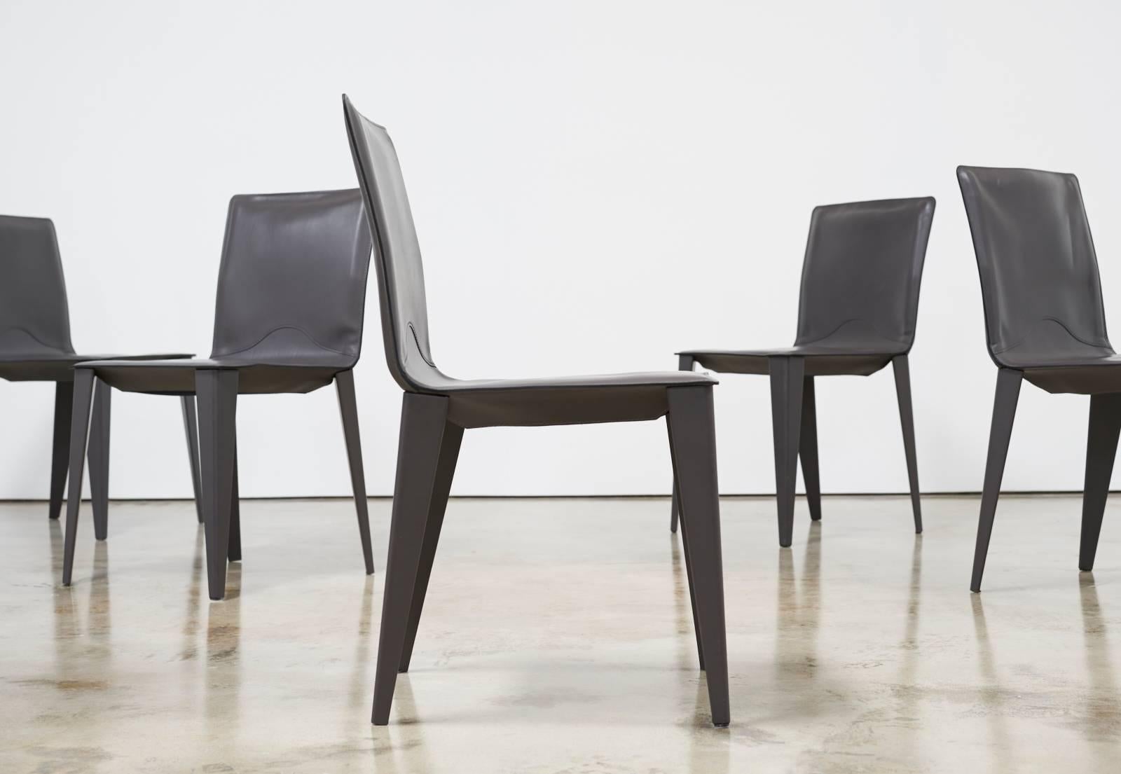 Mid-Century Modern Matteo Grassi, Set of Six Italian Leather Dining Chairs