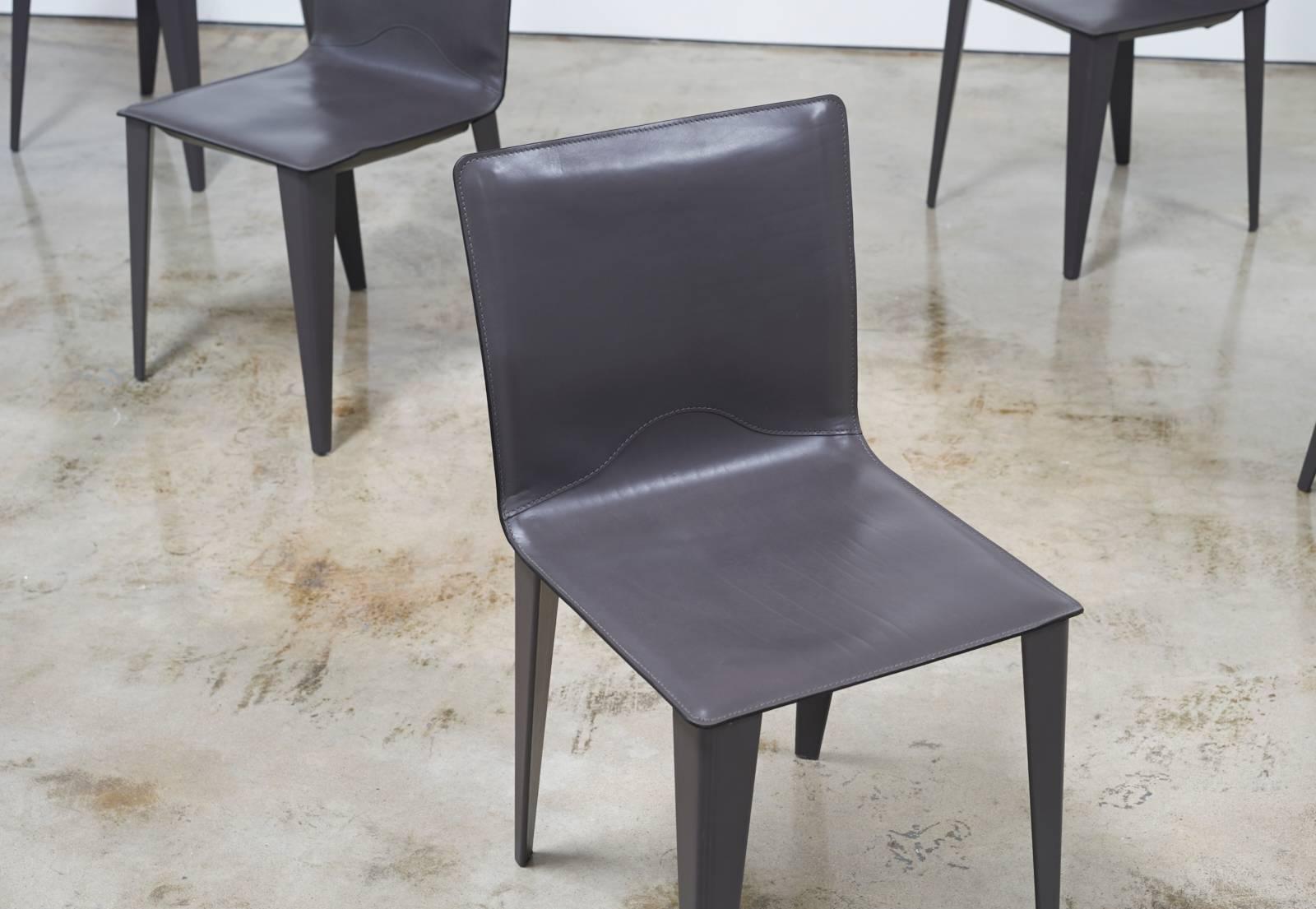 Matteo Grassi, Set of Six Italian Leather Dining Chairs 1