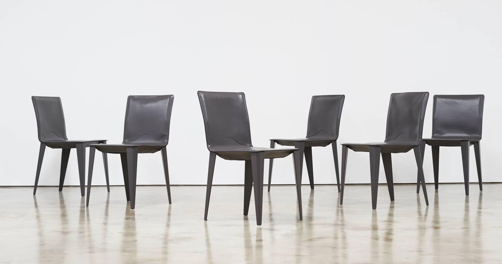 Matteo Grassi, Set of Six Italian Leather Dining Chairs 2
