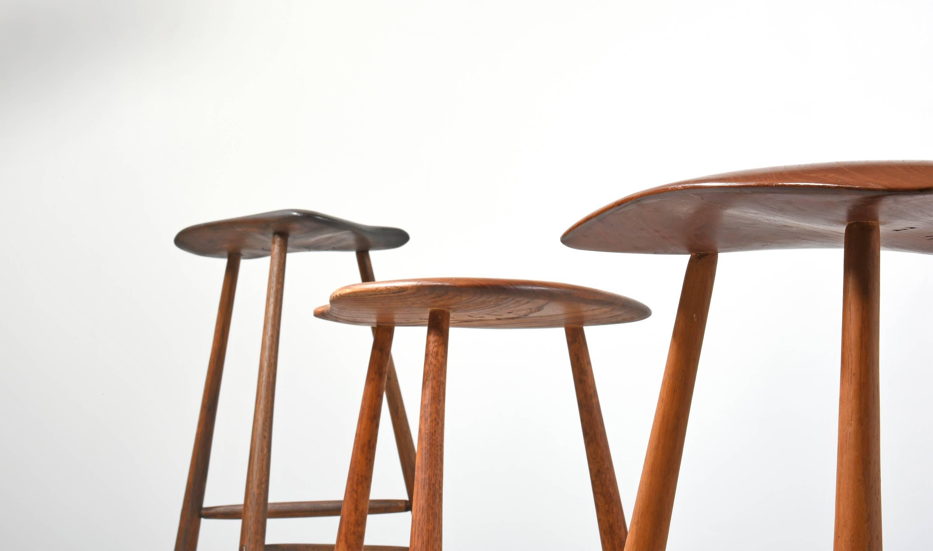 Mid-Century Modern Wharton Esherick Carved Stools or Side Tables Rare Set of Three 1950s, 1960s